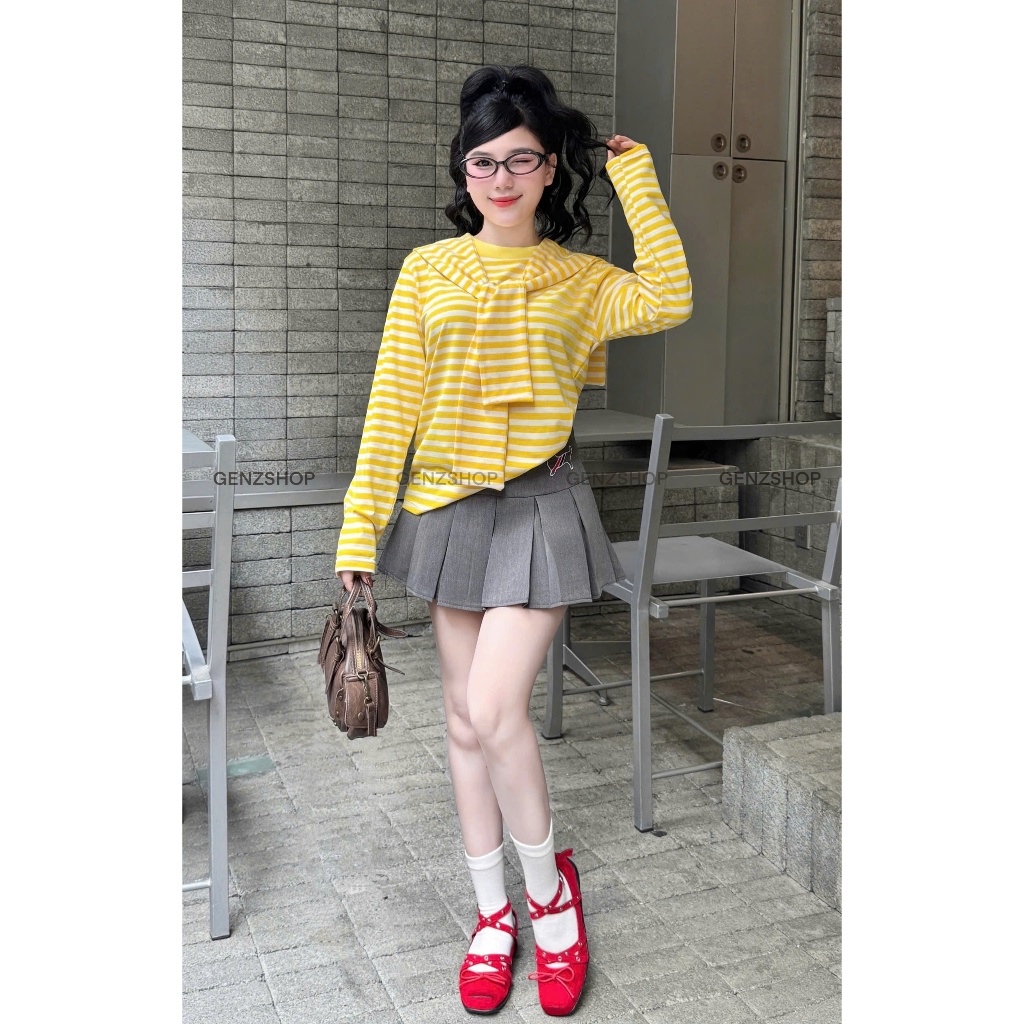 Áo Thun Dài Tay SỌC NGANG Trơn Genz BST26 Thu Đông  Long Sleeve Casual