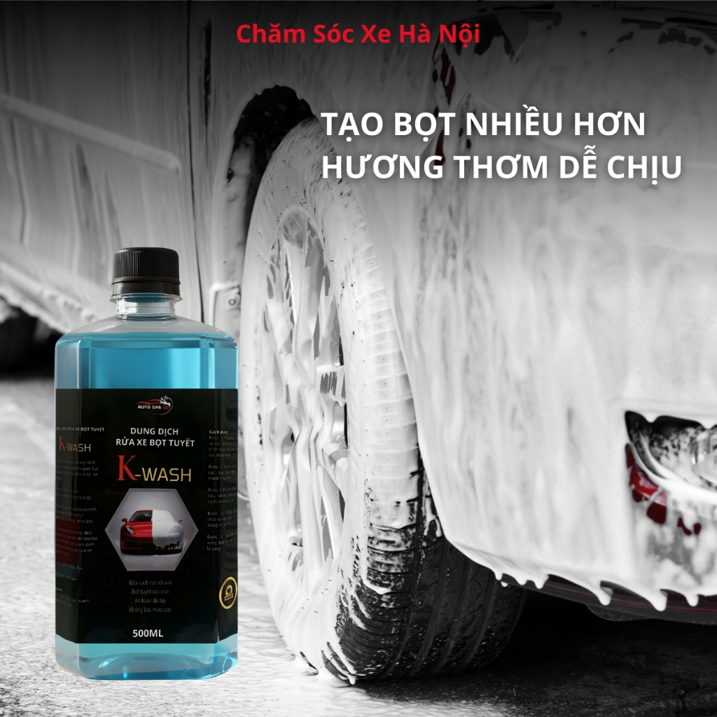 Combo 2 Chai Dung Dịch Rửa Xe Bọt Tuyết K-WASH 500ml – Đậm Đặc – Sạch Sâu – Bóng Sơn – Chiết Từ Can 5L