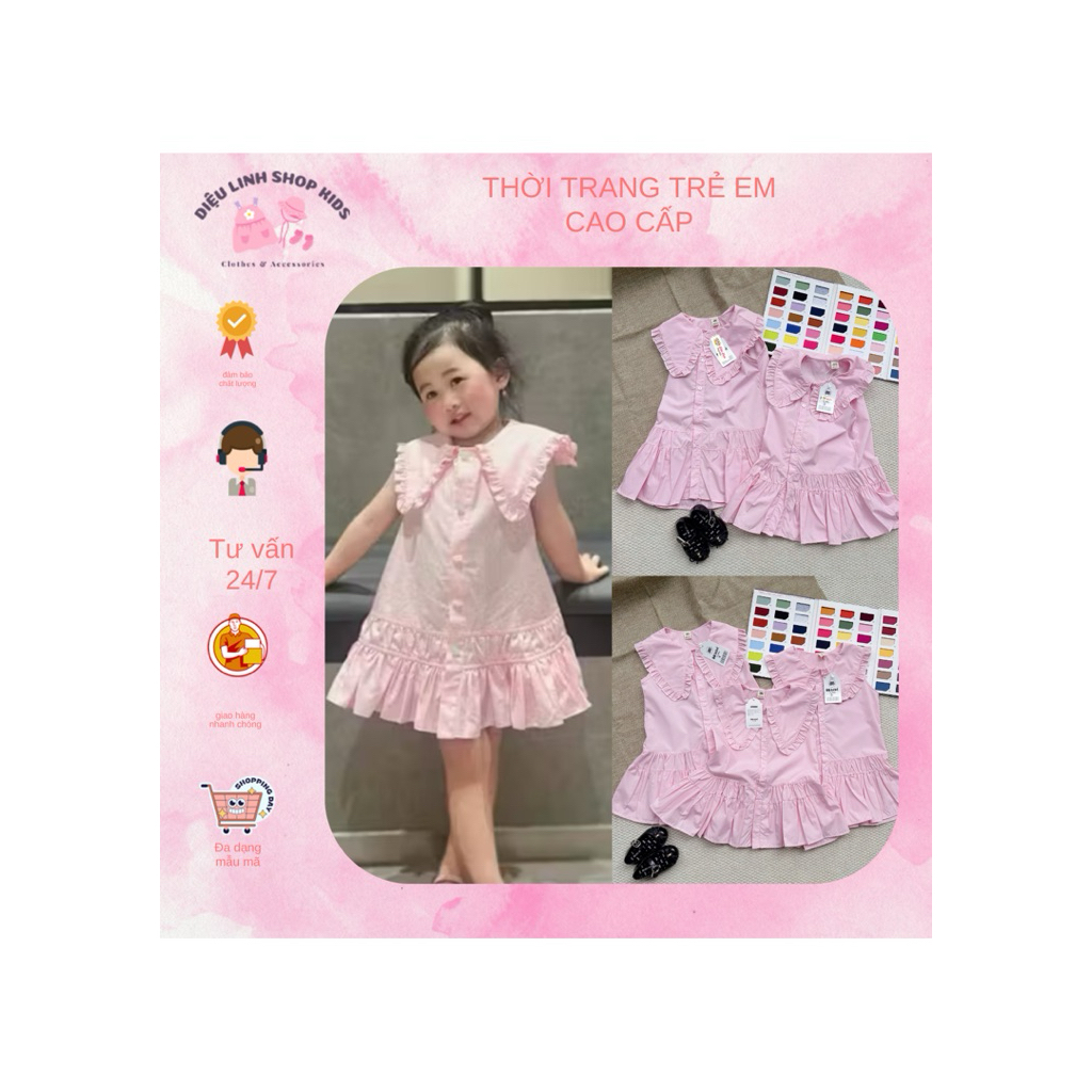 Váy hồng babydoll chất liệu thô nến mềm mát size 8-36kg DL74-cho bé gái Diệu Linh Shop Kids