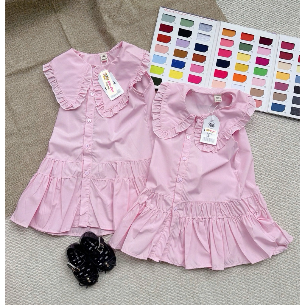 Váy hồng babydoll chất liệu thô nến mềm mát size 8-36kg DL74-cho bé gái Diệu Linh Shop Kids