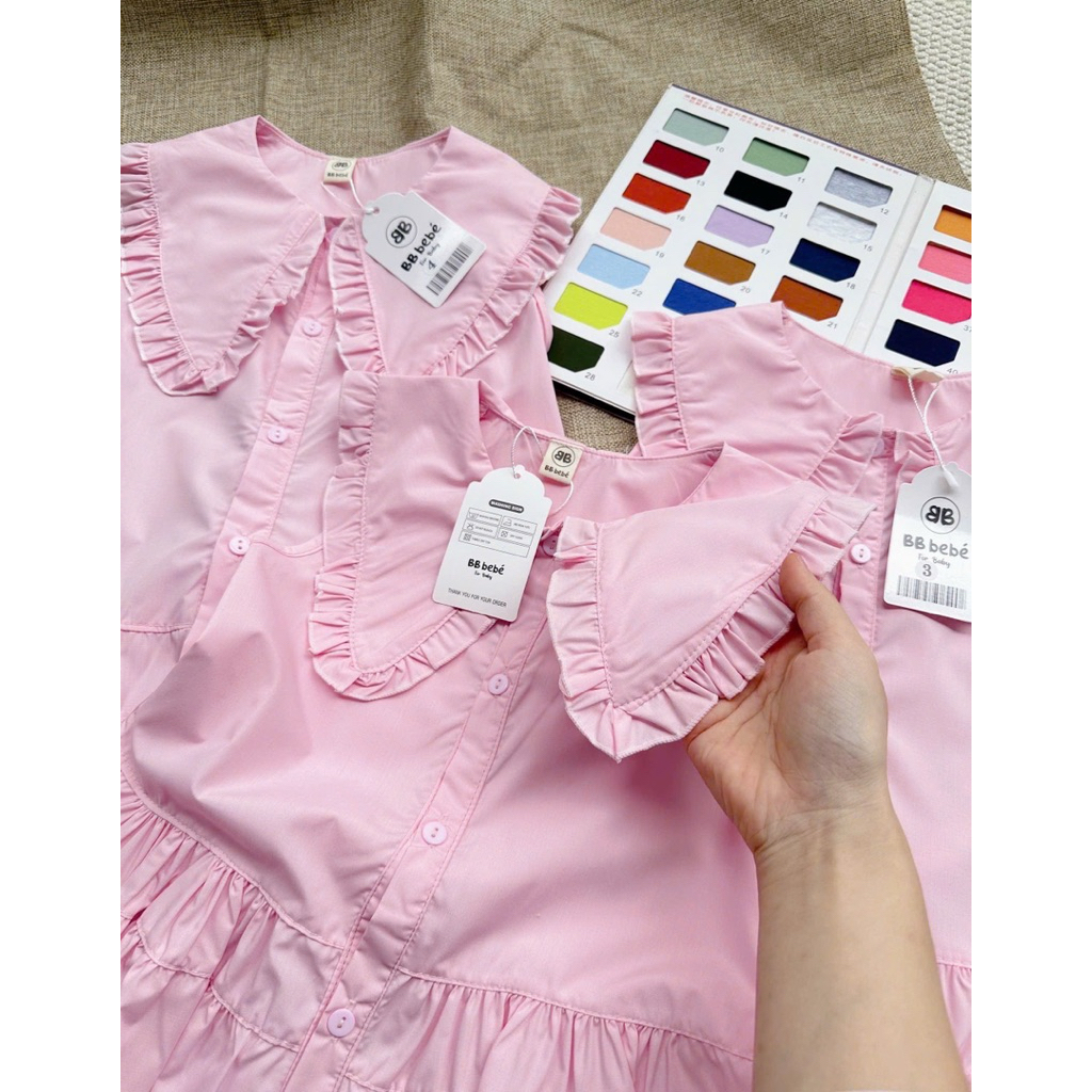 Váy hồng babydoll chất liệu thô nến mềm mát size 8-36kg DL74-cho bé gái Diệu Linh Shop Kids