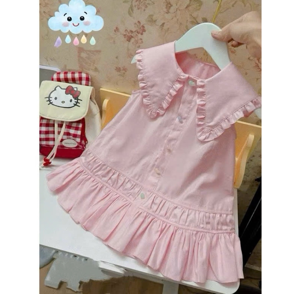 Váy hồng babydoll chất liệu thô nến mềm mát size 8-36kg DL74-cho bé gái Diệu Linh Shop Kids