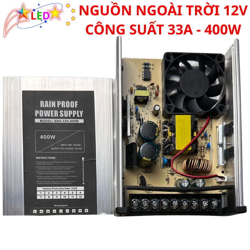 Nguồn Led Ngoài Trời 12V - 24V Công Suất 400W Mạnh Mẽ Chống Mưa Chống Ẩm An Toàn Điện