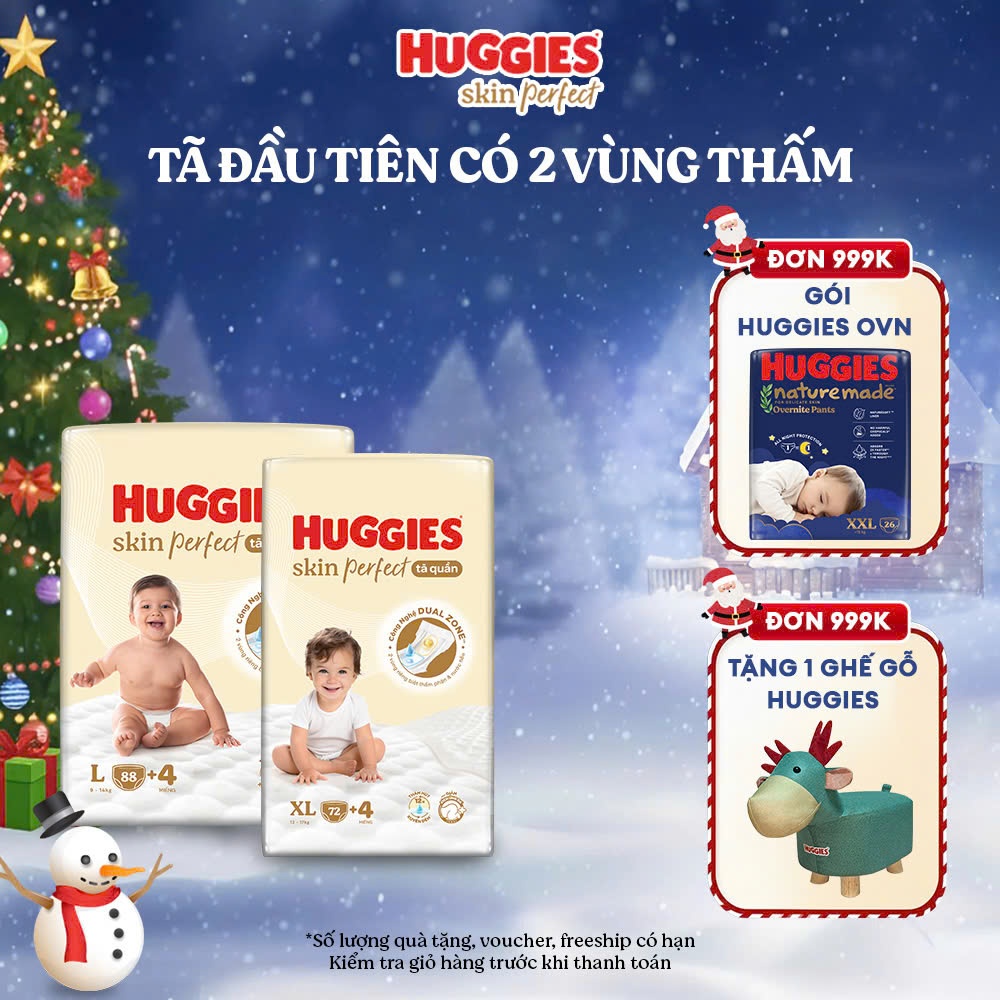 Tã Dán/ quần Huggies Skin Perfect Mega Jumbo cỡ M/L/XL/XXL với 2 vùng thấm giảm kích ứng da hl