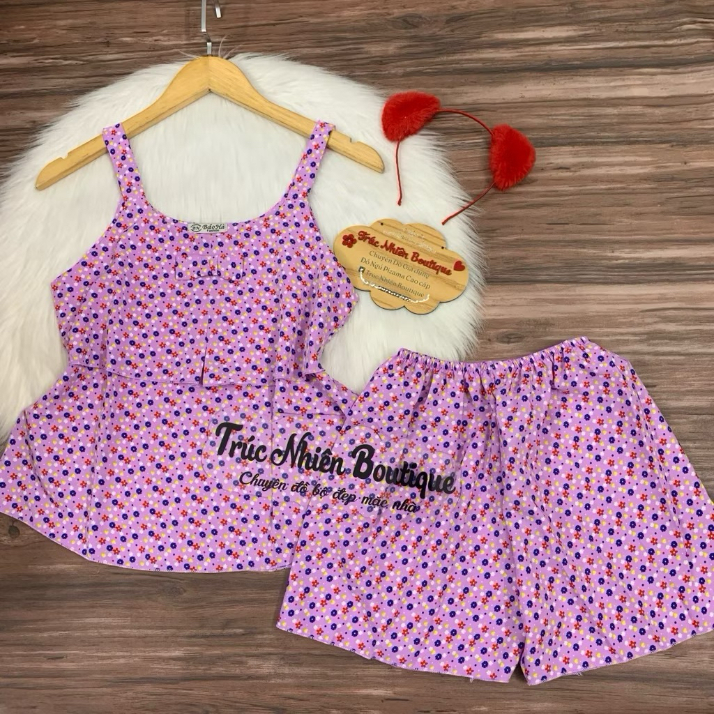 Bộ đồ dây bản to 2 tầng đính nơ mặc nhờ dễ thương phom dưới 58kg, quần không có túi - B29