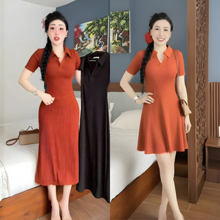Đầm Cổ Đức Belles Thun Tăm Hàn Loại 1 Dáng Ôm Eo Mềm Mịn Mát Co Dãn 4 Chiều Đủ Size Từ 43-85KG