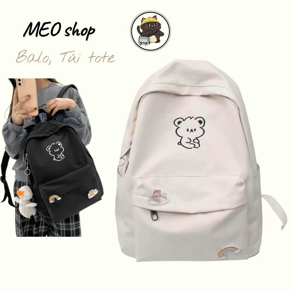 Balo gấu dễ thương học sinh cấp 1 2 3 vải bố chống, đi học đi chơi du lịch BL GẤU NHỎ