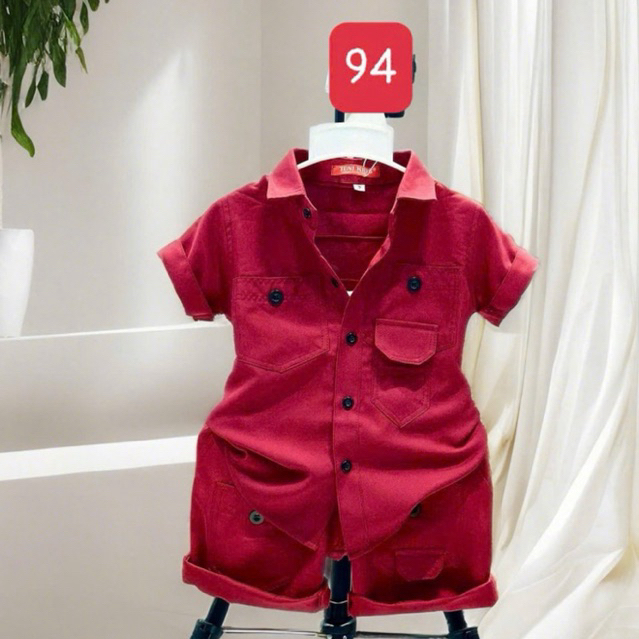 set sơmi đỏ đô sang trọng cho bé 10kg-54kg Tonikids