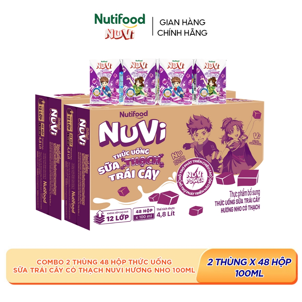 [KOL] Combo 2 Thùng 48 Hộp Thức Uống Sữa Có Thạch NuVi Chọn Vị 100ml