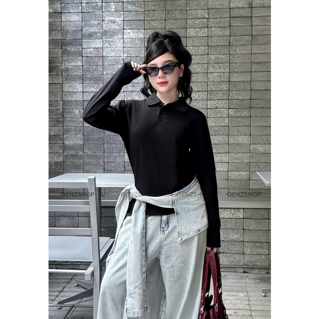 Áo POLO TAY DÀI Trơn Basic Phong Cách Thanh Lịch Genz BST26 Thu Đông Casual