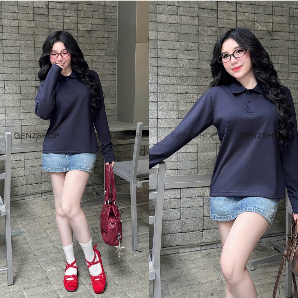 Áo POLO TAY DÀI Trơn Basic Phong Cách Thanh Lịch Genz BST26 Thu Đông Casual