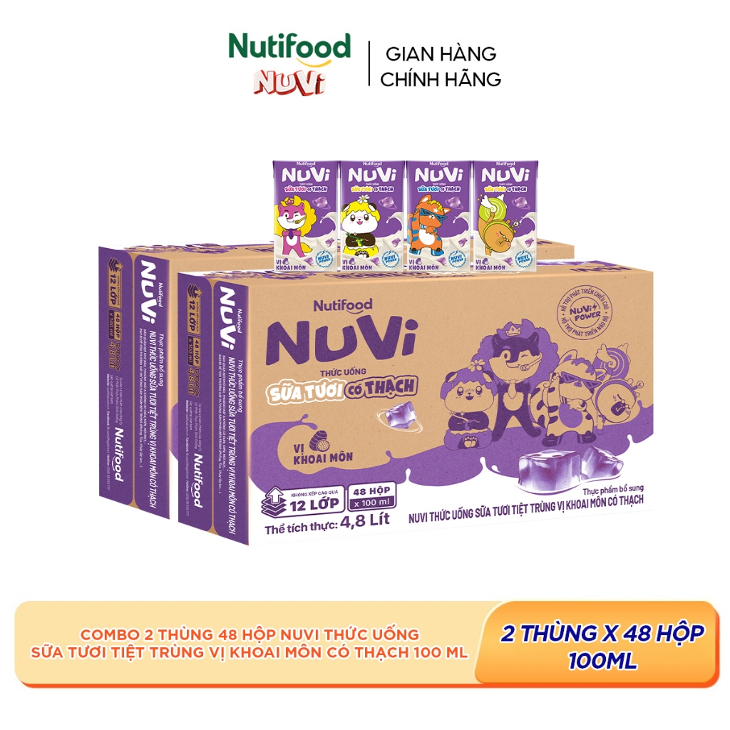 [KOL] Combo 2 Thùng 48 Hộp Thức Uống Sữa Tươi Có Thạch NuVi Chọn Vị 100ml