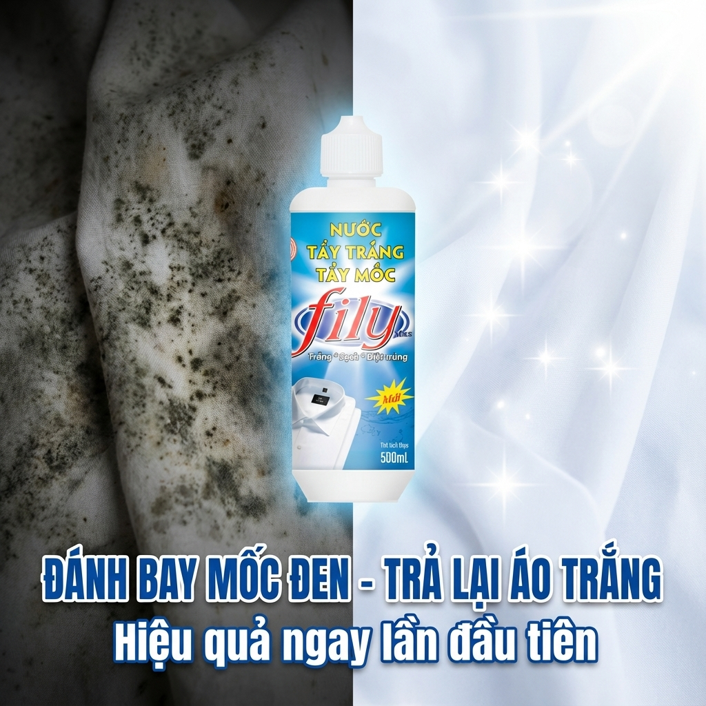 Chai Tẩy Mốc Quần Áo Trắng Không Phai Màu 500ml Fily Tẩy Vết Bẩn Quần Áo Làm Vết Bẩn Mốc Đồ Ăn Ố Màu