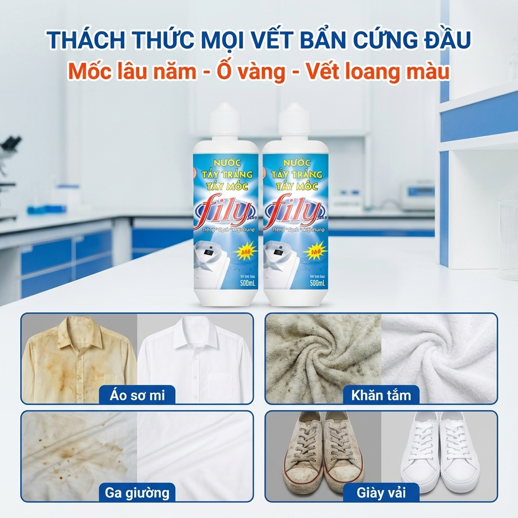 Chai Tẩy Mốc Quần Áo Trắng Không Phai Màu 500ml Fily Tẩy Vết Bẩn Quần Áo Làm Vết Bẩn Mốc Đồ Ăn Ố Màu