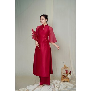 [TẶNG 01 QUẦN LỤA] Áo Dài Nữ 𝐂𝐂𝐇𝐀𝐓 Thiên Sương Chất Tafta Phối Tay Voan Cao Cấp 23NDB8001OT