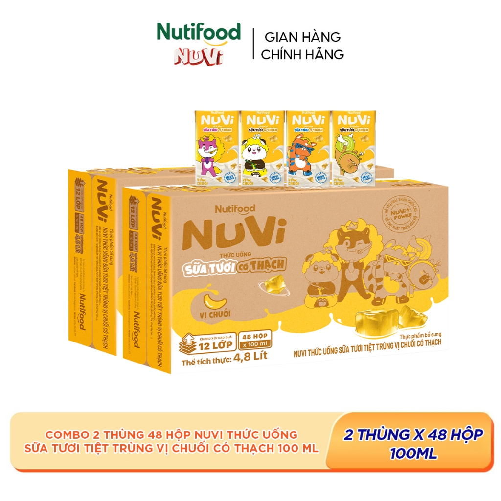 [KOL] Combo 2 Thùng 48 Hộp Thức Uống Sữa Tươi Có Thạch NuVi Chọn Vị 100ml