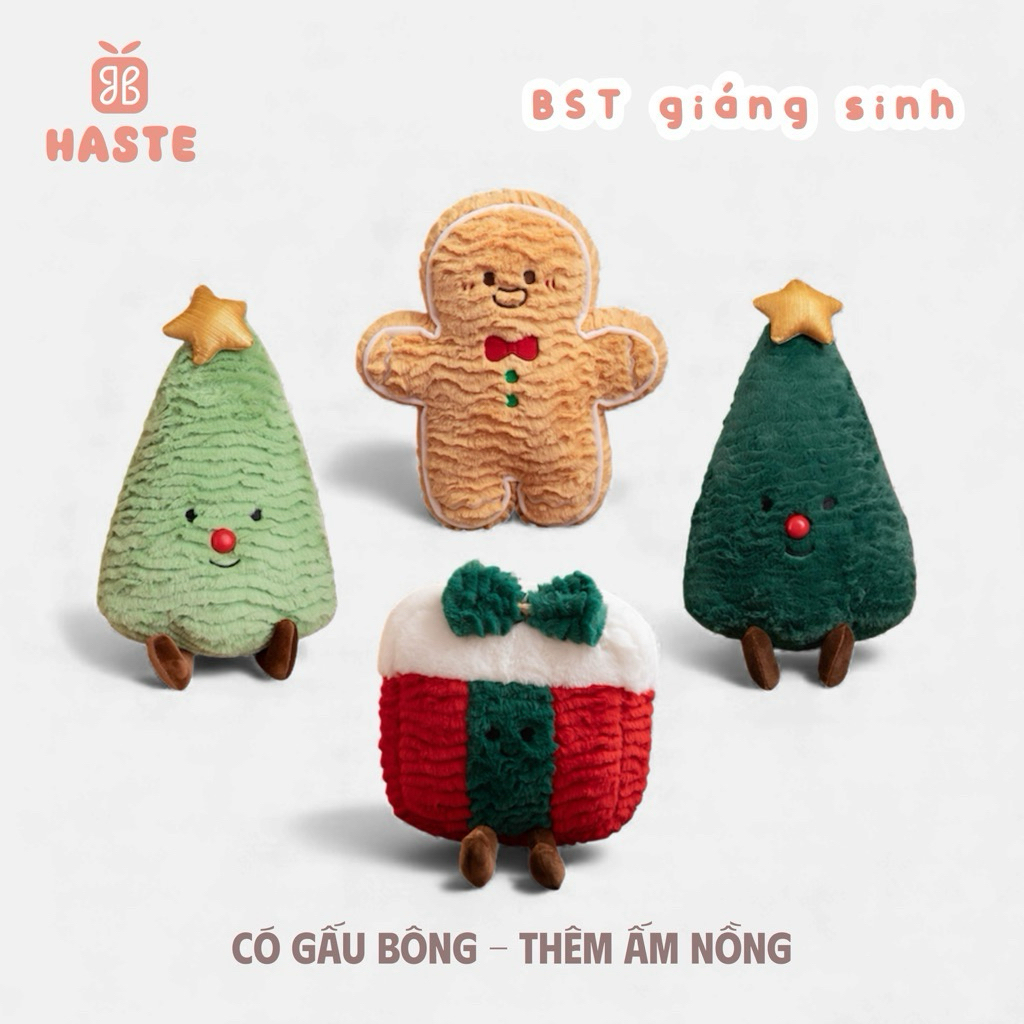 Gấu Thú Bông Noel Bánh Gừng Hộp Quà Vòng Nguyệt Quế Giáng Sinh Quà Tặng Unisex Độc Đáo Dễ Thương