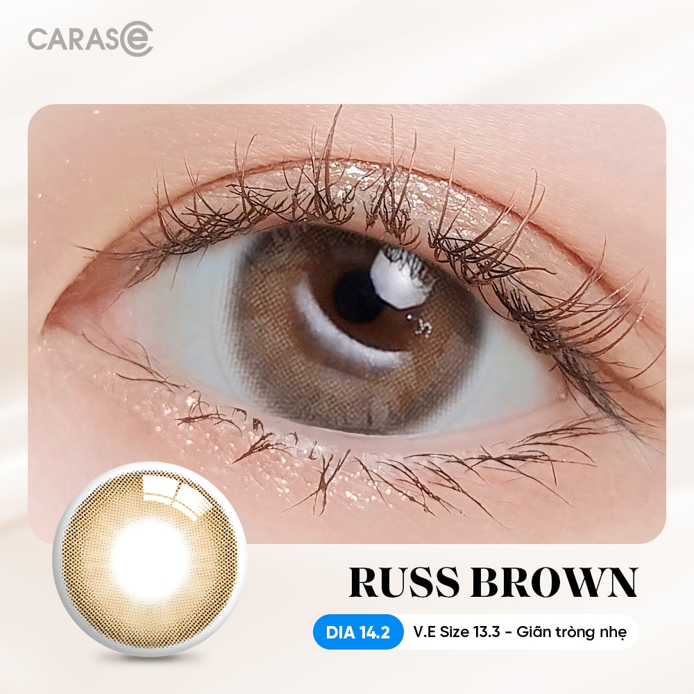 [1 Chiếc] Kính áp tròng khoá ẩm 14H 3 Tháng CARASE, Lens cận màu nâu RUSS BROWN (1 bên mắt)