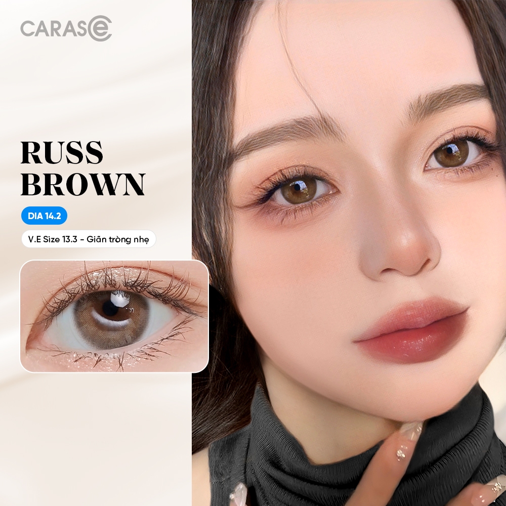 [1 Chiếc] Kính áp tròng khoá ẩm 14H 3 Tháng CARASE, Lens cận màu nâu RUSS BROWN (1 bên mắt)