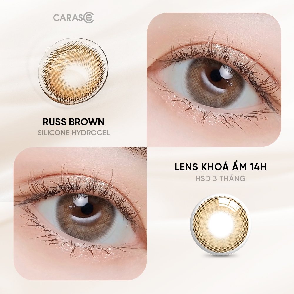 [1 Chiếc] Kính áp tròng khoá ẩm 14H 3 Tháng CARASE, Lens cận màu nâu RUSS BROWN (1 bên mắt)