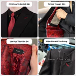 Áo Blazer 6 Cúc Đen Ngọc Phối Lót Gấm Đỏ Cao Cấp - Wanes DB Blazer, Đệm Vai Dày, Chiết Eo Tôn Dáng, Đứng Form — ảnh 2