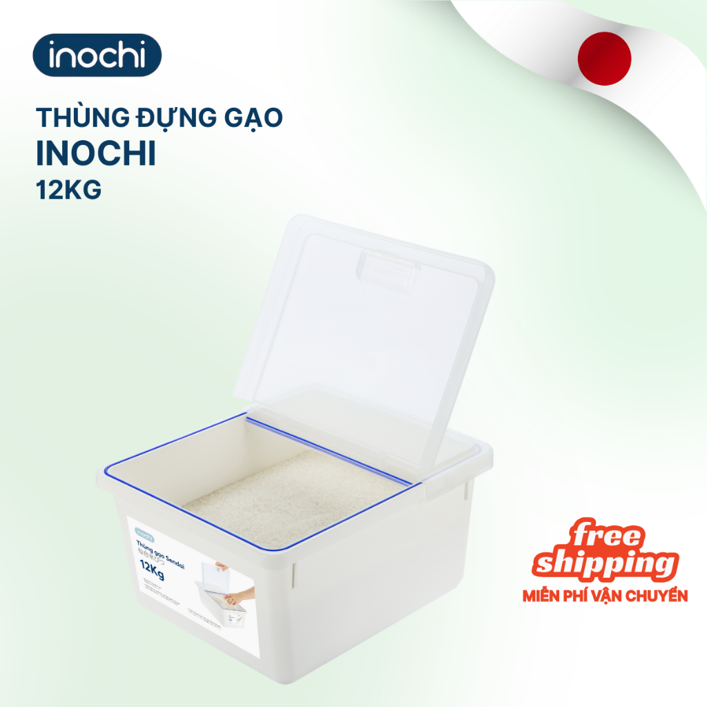 Thùng đựng gạo Sendai Inochi 12 KG CAO CẤP Nắp Nhựa Kháng Khuẩn Chống Ẩm cao cấp, an toàn