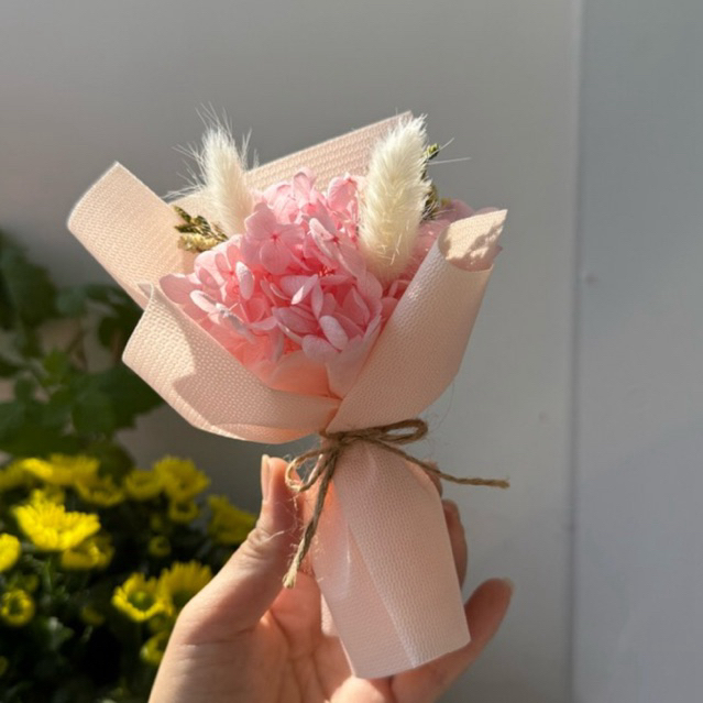 Bó hoa khô mini cẩm tú cầu cao cấp gói cánh tiên, trang trí hộp quà 20/10, 8/3, 20/11, 14/2, giáng sinh, sinh nhật. N12