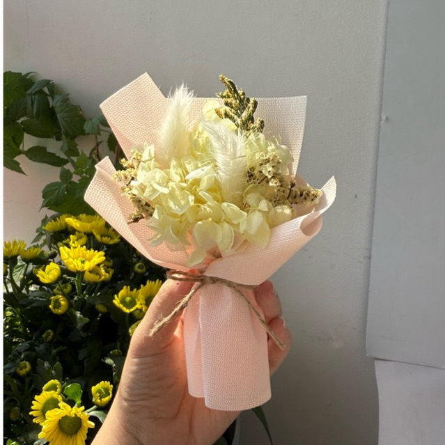 Bó hoa khô mini cẩm tú cầu cao cấp gói cánh tiên, trang trí hộp quà 20/10, 8/3, 20/11, 14/2, giáng sinh, sinh nhật. N12