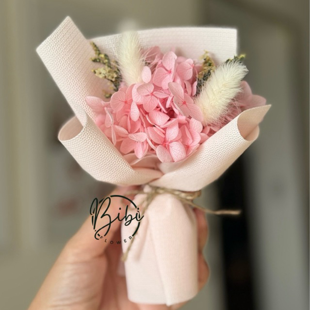 Bó hoa khô mini cẩm tú cầu cao cấp gói cánh tiên, trang trí hộp quà 20/10, 8/3, 20/11, 14/2, giáng sinh, sinh nhật. N12
