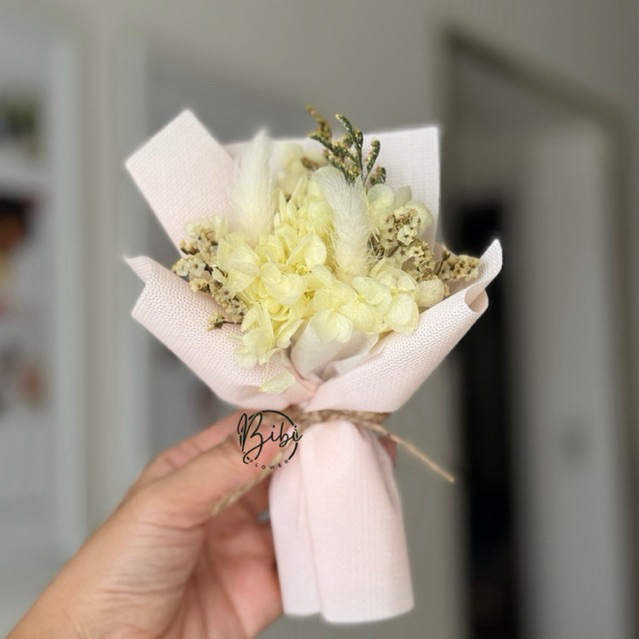 Bó hoa khô mini cẩm tú cầu cao cấp gói cánh tiên, trang trí hộp quà 20/10, 8/3, 20/11, 14/2, giáng sinh, sinh nhật. N12