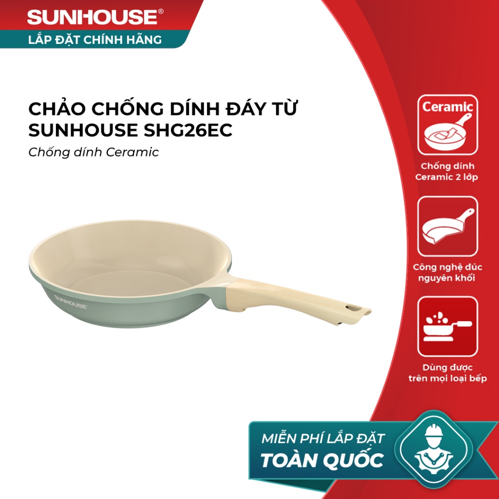 Chảo chống dính đáy từ Sunhouse SHG26-28EC - Công nghệ đúc nguyên khối