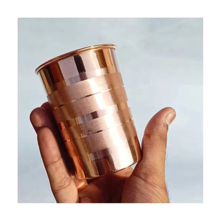 Cốc Đựng Nước Bằng ĐỒNG ĐỎ nguyên Chất hoạ tiết ngang 300ml (TIÊU CHUẨN XUẤT ÂU)