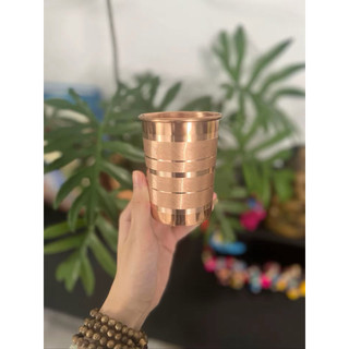 Cốc Đựng Nước Bằng ĐỒNG ĐỎ nguyên Chất hoạ tiết ngang 300ml (TIÊU CHUẨN XUẤT ÂU)
