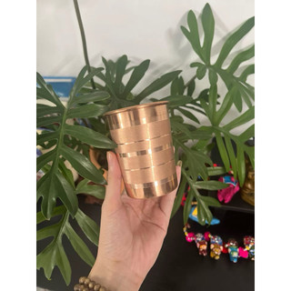 Cốc Đựng Nước Bằng ĐỒNG ĐỎ nguyên Chất hoạ tiết ngang 300ml (TIÊU CHUẨN XUẤT ÂU)