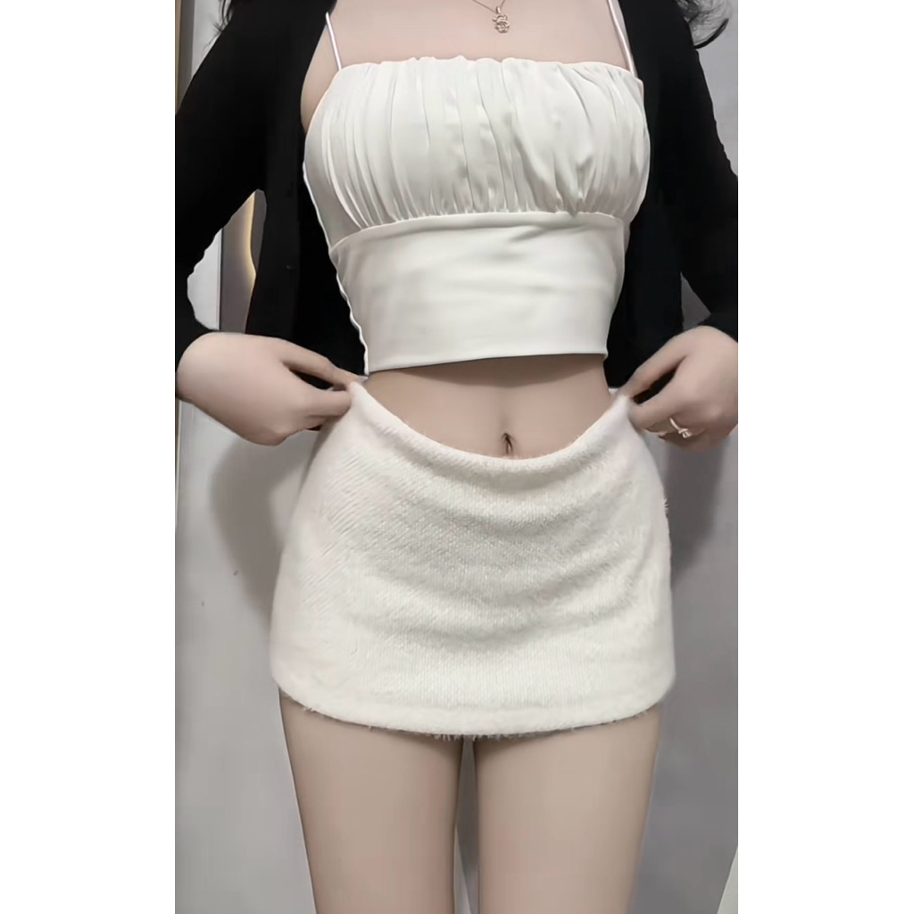 | LYN WEAR | Chân Váy Vải Lông Kiểu Cạp Trễ Y2K Dáng Ngắn Có Lót Trong