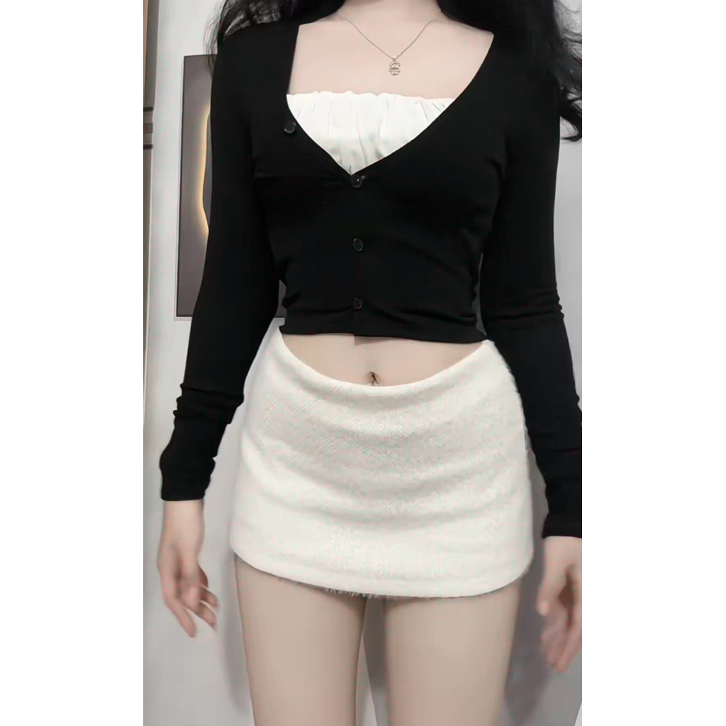 | LYN WEAR | Chân Váy Vải Lông Kiểu Cạp Trễ Y2K Dáng Ngắn Có Lót Trong