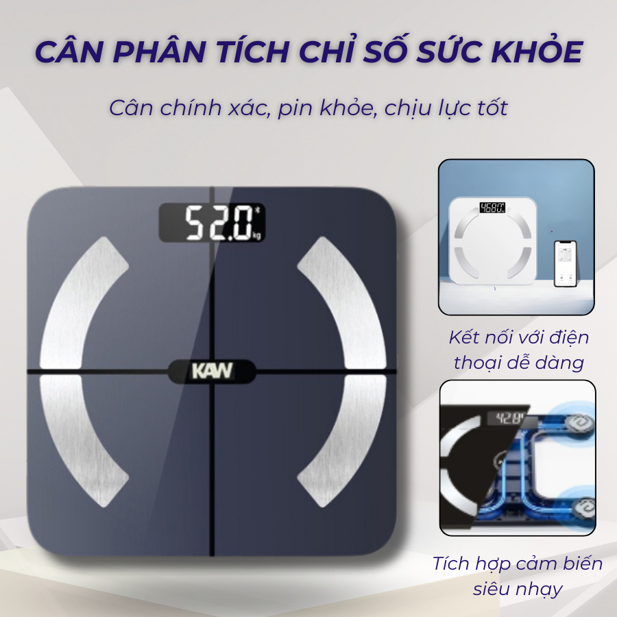 Cân Điện Tử Sức Khỏe KAW, Phân Tích Chỉ Số Cơ Thể, Kết Nối Điện Thoại Qua Bluetooth, Bảo Hành