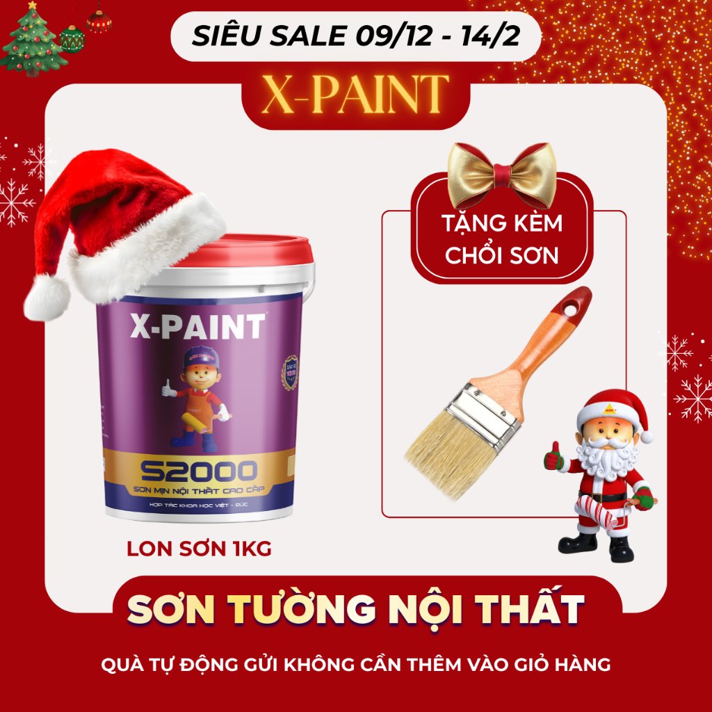 Sơn tường nội thất X-Paint - Sơn nước cao cấp S2000 lon 1kg + Tặng kèm ...