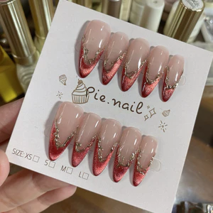 459. nailbox thạch hồng nude mắt mèo đỏ viền tráng gương nổi vàng