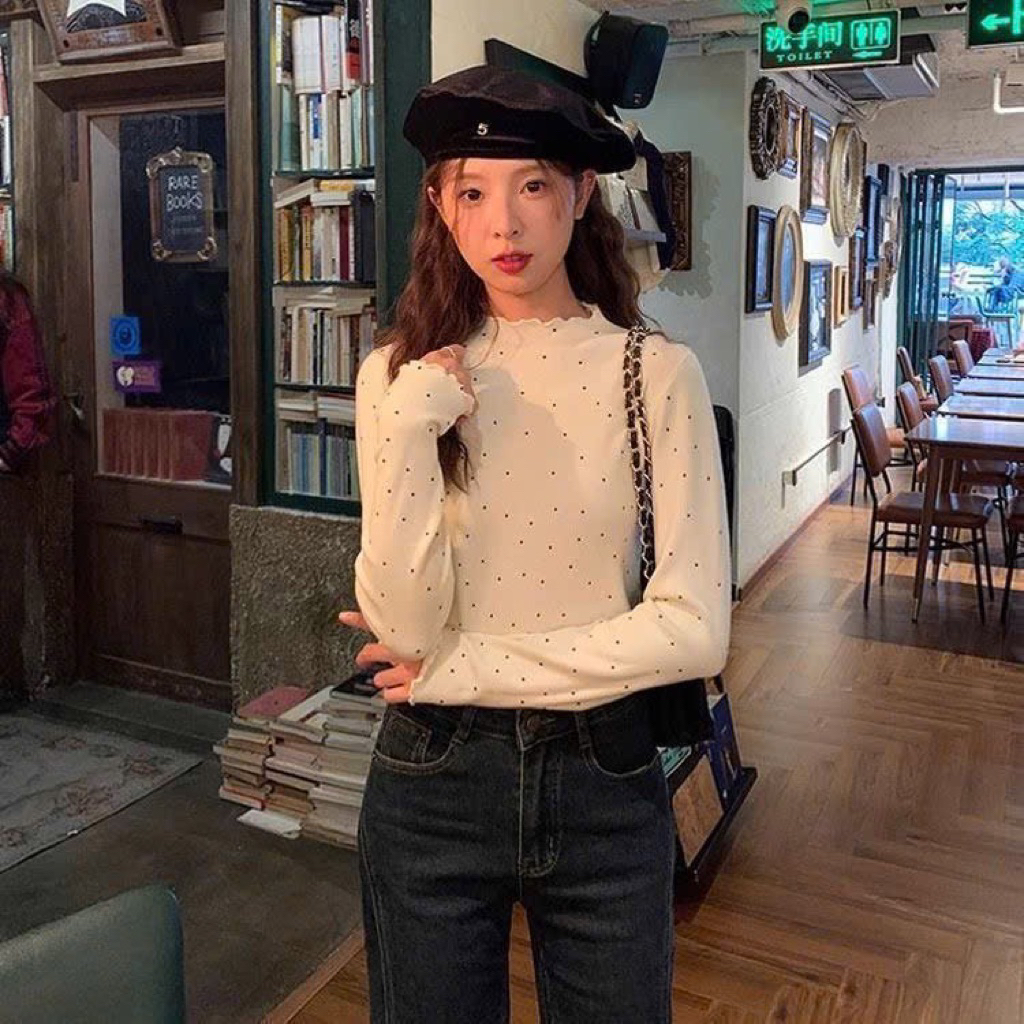 Áo nỉ mỏng chấm bi – Siêu xinh, siêu dễ phối. Size S-2XL