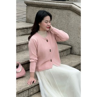 Áo Len Cardigan Cổ Tròn Cúc Đồng Hoa Hồng LAMER N65C24T156