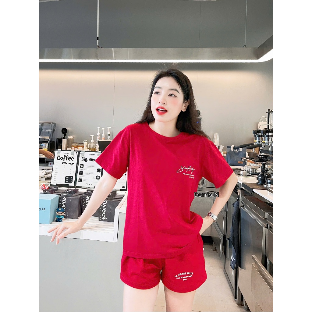 Bộ Quần Áo Phông DORRIS N mẫu SIMPLICITY CHỮ + Quần Sooc Nỉ da cá vải Cao Cấp S M L XL 45-85kg