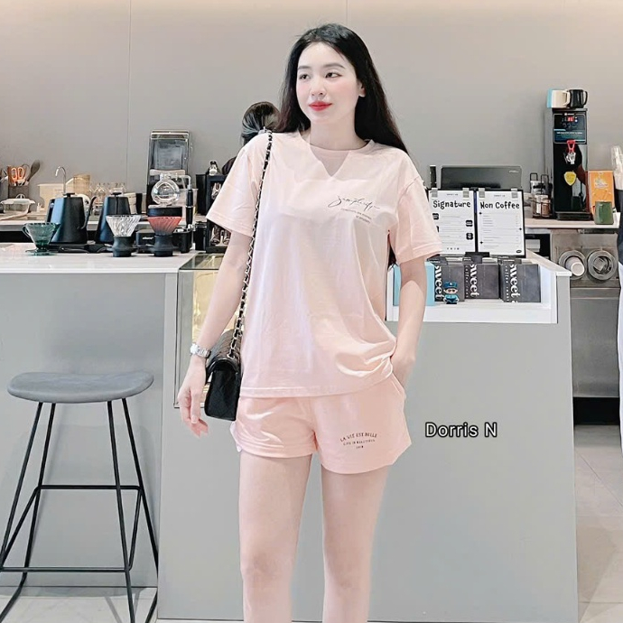 Bộ Quần Áo Phông DORRIS N mẫu SIMPLICITY CHỮ + Quần Sooc Nỉ da cá vải Cao Cấp S M L XL 45-85kg