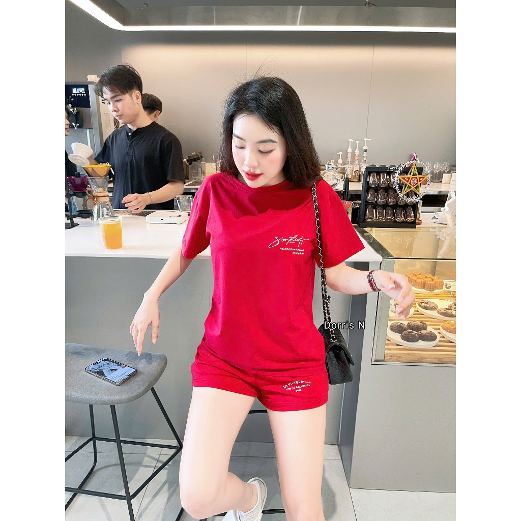 Bộ Quần Áo Phông DORRIS N mẫu SIMPLICITY CHỮ + Quần Sooc Nỉ da cá vải Cao Cấp S M L XL 45-85kg