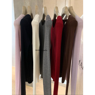 𝐏𝐡𝐢𝐞𝐧 | (Sẵn Nâu,Xám) W8269 Áo Len Ôm Dài Tay Co Dãn Cổ Tròn Bo Màu Trơn