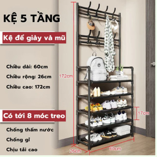 Kệ Để Giày 5 Tầng Có Màn Chắn Kèm 8 Móc Treo Tiện Lợi, Chống Bụi, Gọn Gàng, Đa Năng Tiện Lợi