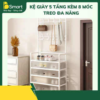 Kệ Để Giày 5 Tầng Có Màn Chắn Kèm 8 Móc Treo Tiện Lợi, Chống Bụi, Gọn Gàng, Đa Năng Tiện Lợi