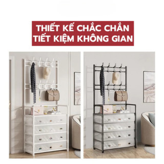 Kệ Để Giày 5 Tầng Có Màn Chắn Kèm 8 Móc Treo Tiện Lợi, Chống Bụi, Gọn Gàng, Đa Năng Tiện Lợi