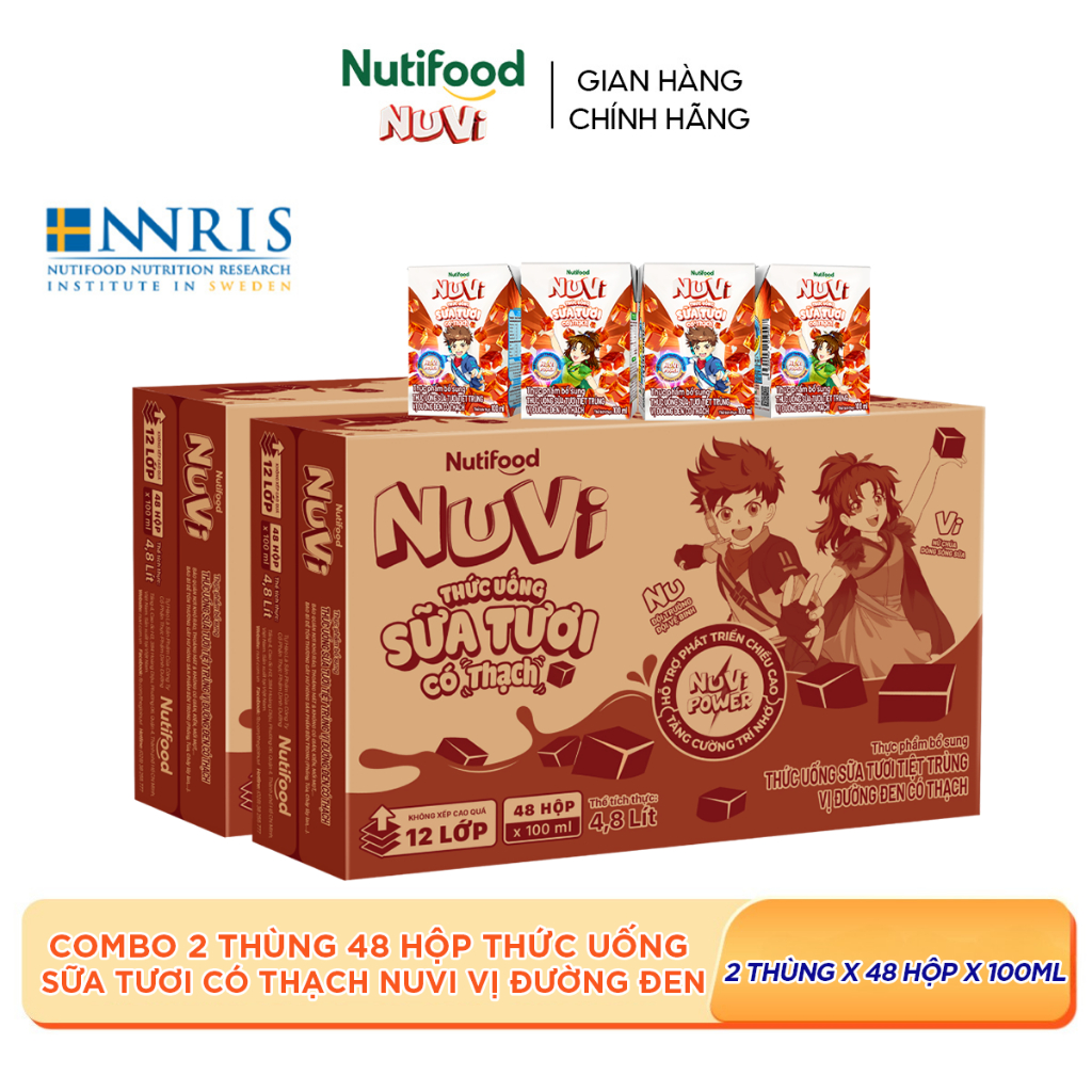 [KOL] Combo 2 Thùng 48 Hộp Thức Uống Sữa Tươi Có Thạch NuVi Chọn Vị 100ml