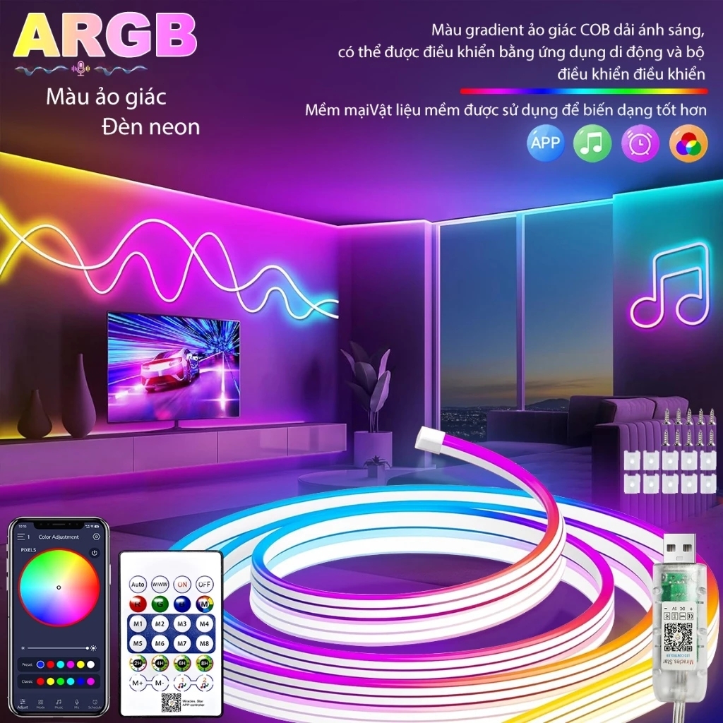 Đèn neon 10M 5V ARGB,Dây đèn neon chạy đuổi ARGB trang trí decor tường phòng ngủ,góc làm việc PC,phòng khách | BigBuy360 - bigbuy360.vn